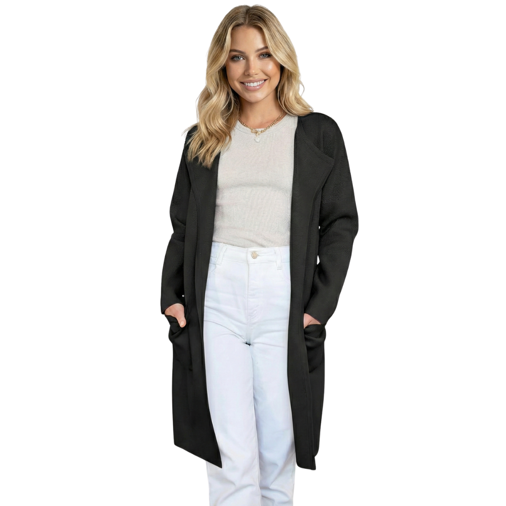Open Front Knit Long Cardigan Coat With Pockets For Women - Image 3