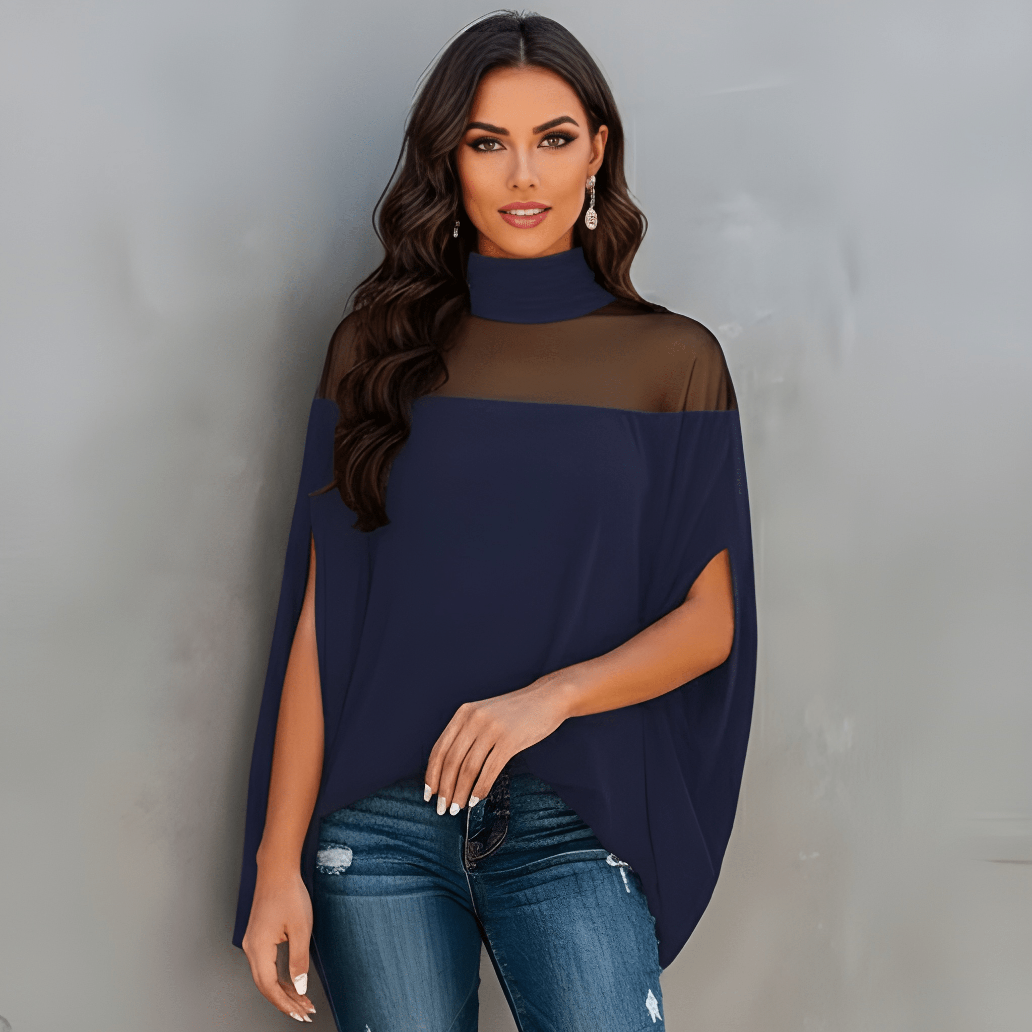 Draped Sleeve Loose Fit Knit Blouse - Image 3