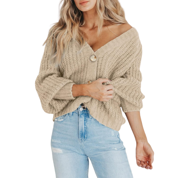Women's Chunky Knit Open Front Sweater Long Sleeve Button Loose Short Cardigan Outerwear Coats - Image 37