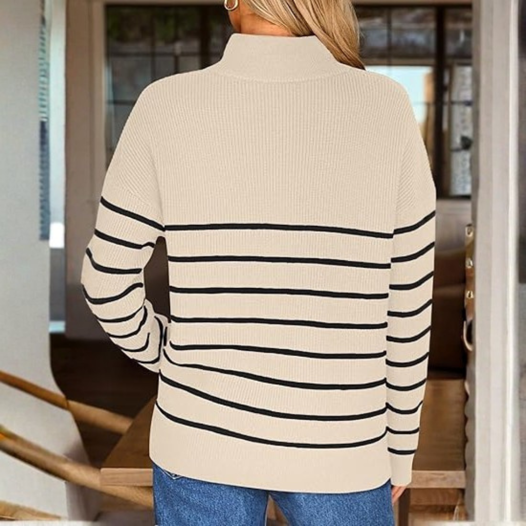 Quarter Zip Striped Design Oversized Sweater For Women - Image 8
