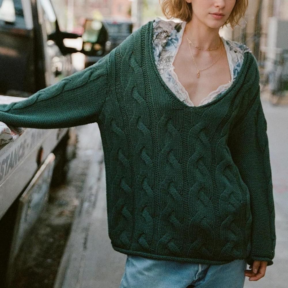 Oversized Cable Knit Pullover With Textured Design - Image 13