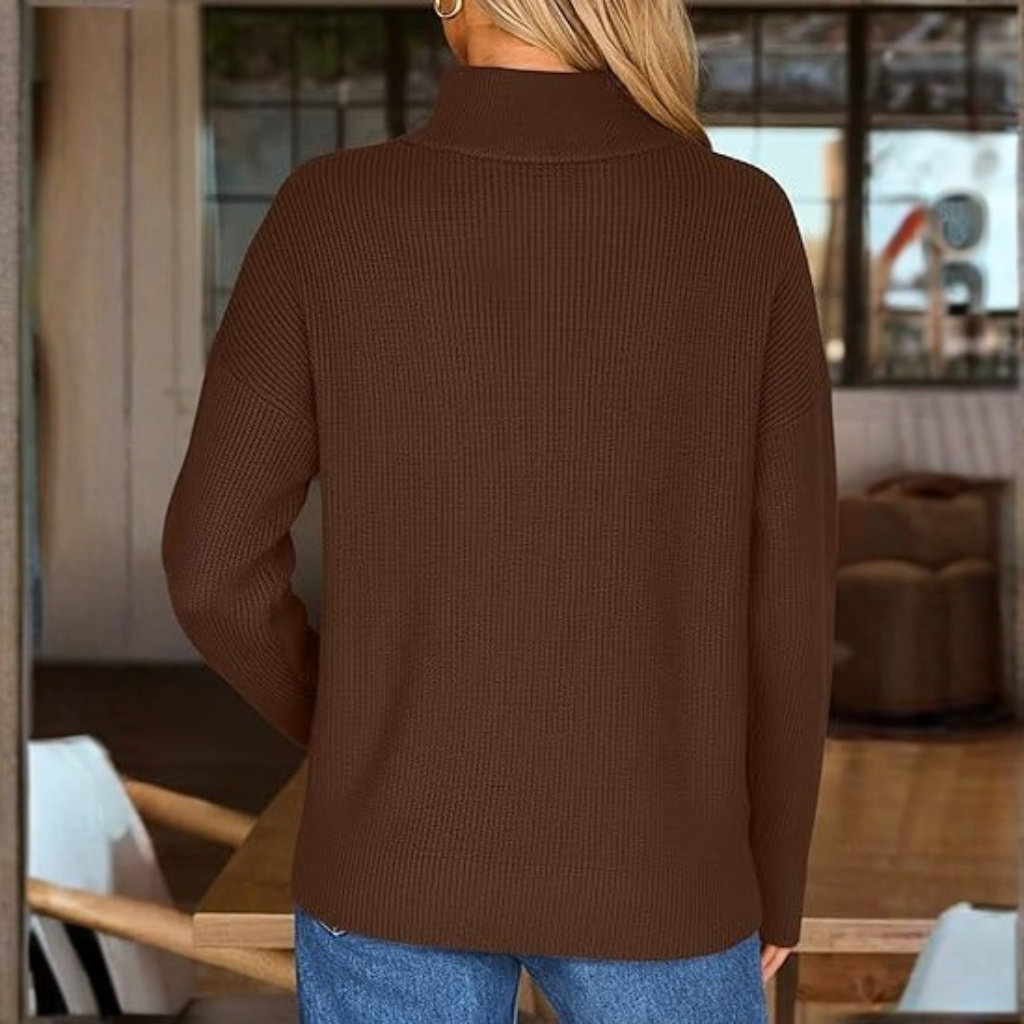 Quarter Zip Striped Design Oversized Sweater For Women - Image 4