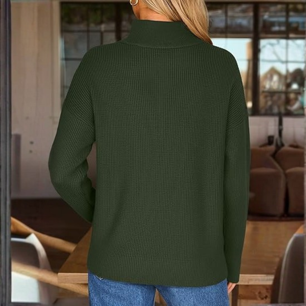 Quarter Zip Striped Design Oversized Sweater For Women - Image 7