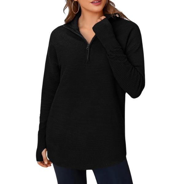 Casual Long Sleeve Quarter Knit Zip Up Sweater Top For Women - Image 8