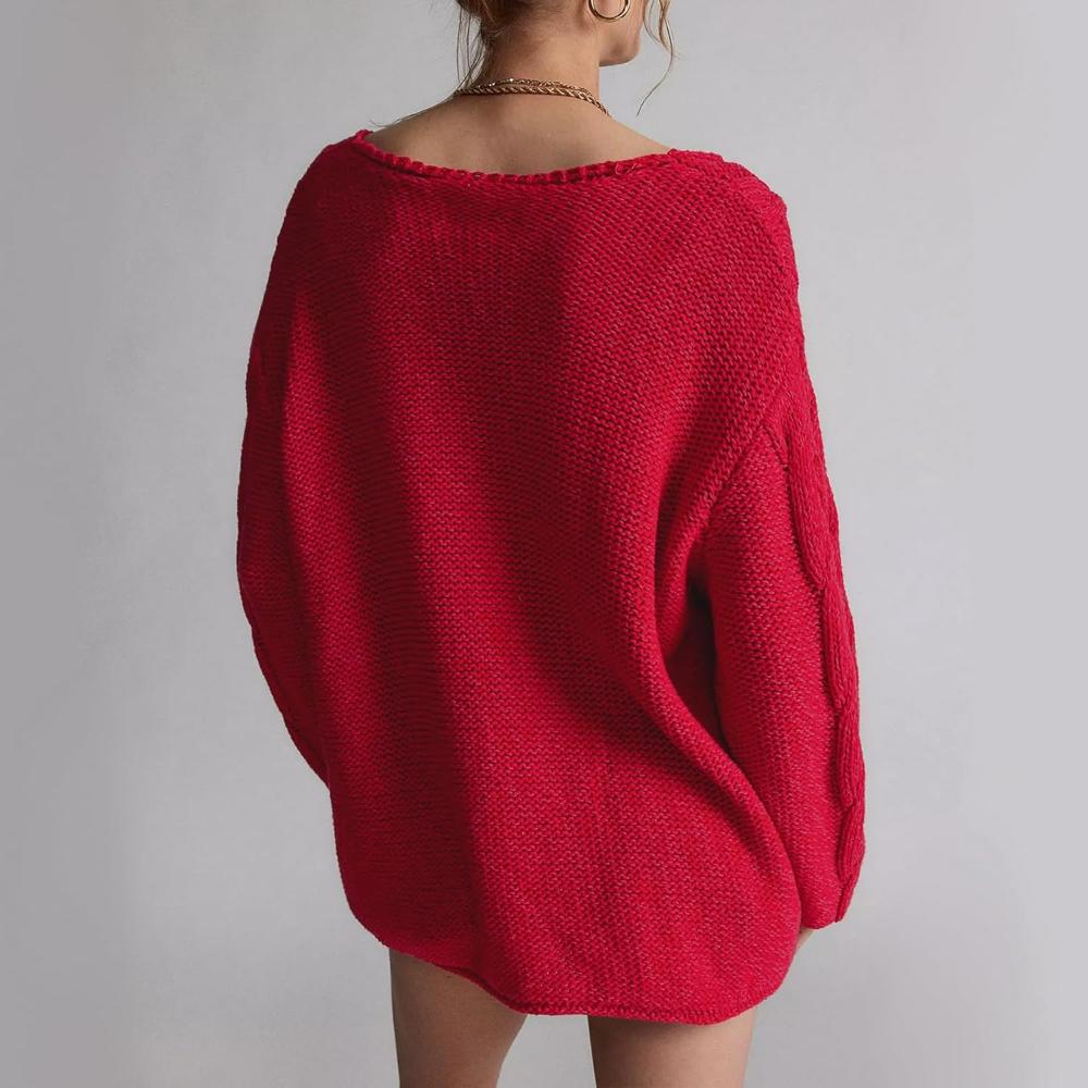 Oversized Cable Knit Pullover With Textured Design - Image 2