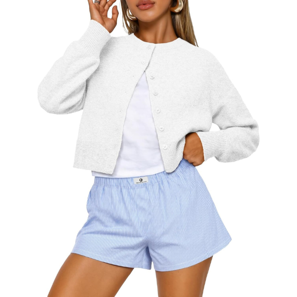 Cropped Lightweight Button Front Cardigan Sweater For Women - Image 37