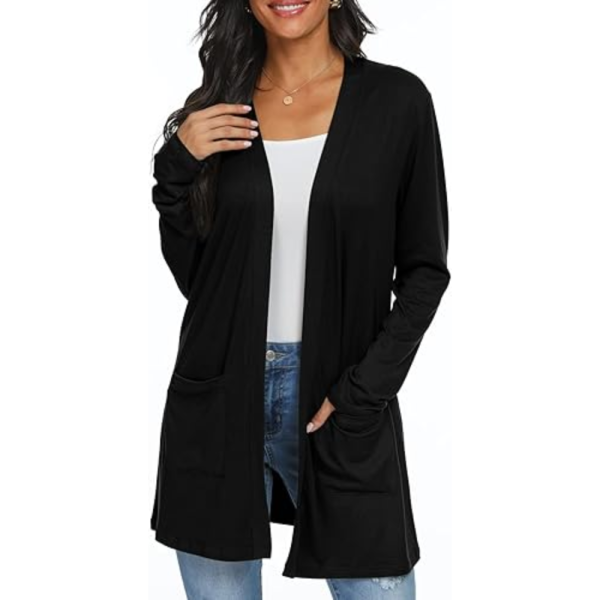 Lightweight Casual Open Front Long Cardigan With Pockets