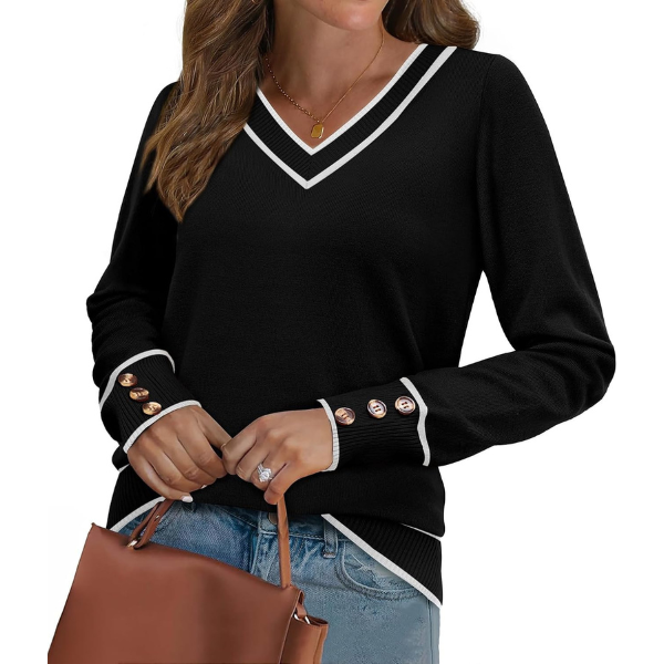 Lightweight Knit Pullover With Decorative Button Cuffs - Image 39