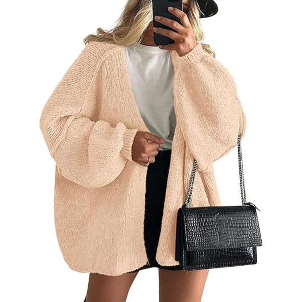 Oversized Open Front Lantern Sleeve Cardigan