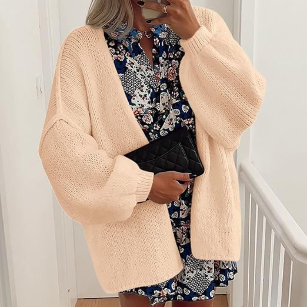 Oversized Open Front Lantern Sleeve Cardigan - Image 6