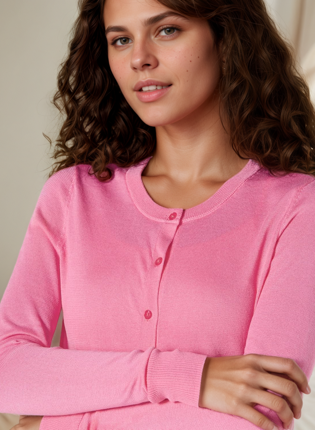 Lightweight Classic Cardigan Sweater With Ribbed Hem - Image 2