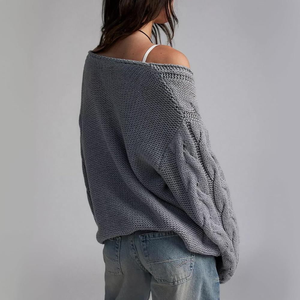 Oversized Cable Knit Pullover With Textured Design - Image 5