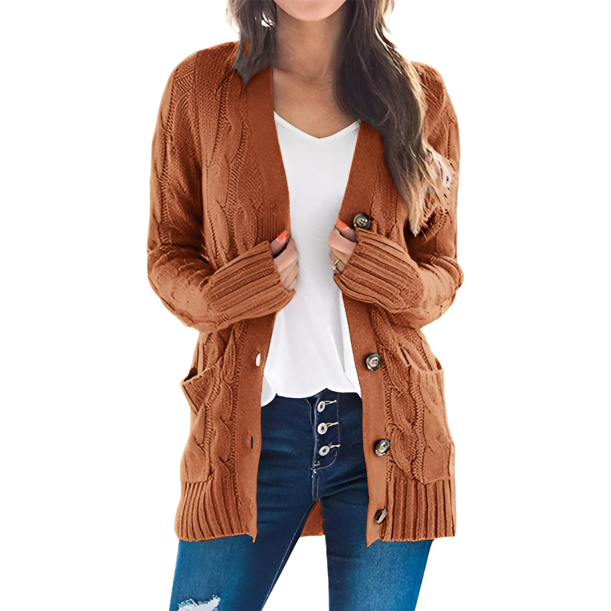 Cable Knit Button Front Open Cardigan - Image 24