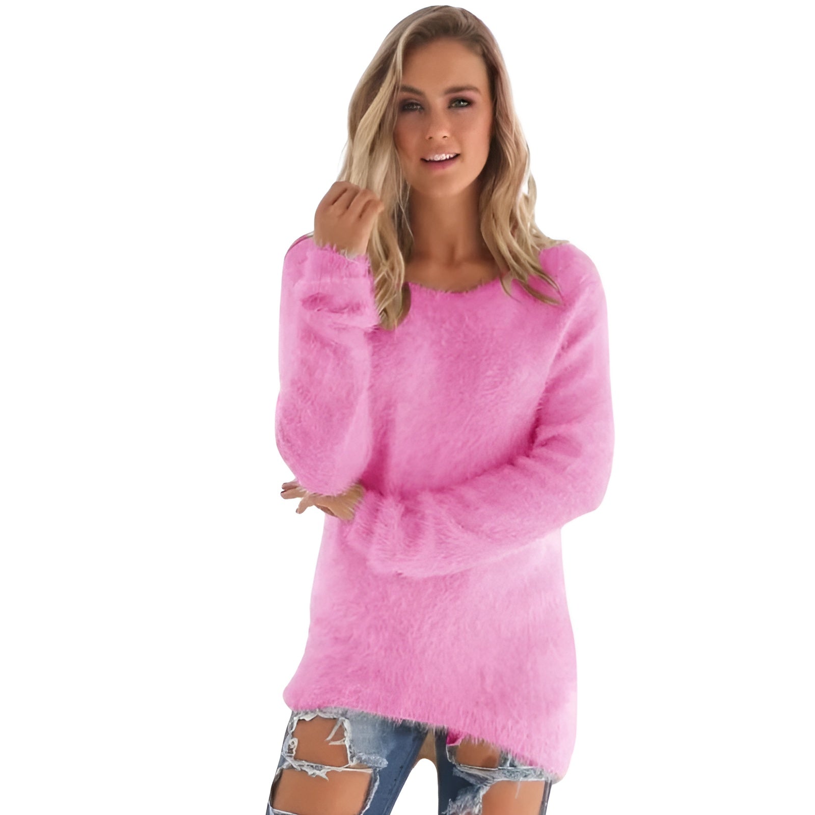 Long Sleeve Fuzzy Pullover Sweater - Image 6