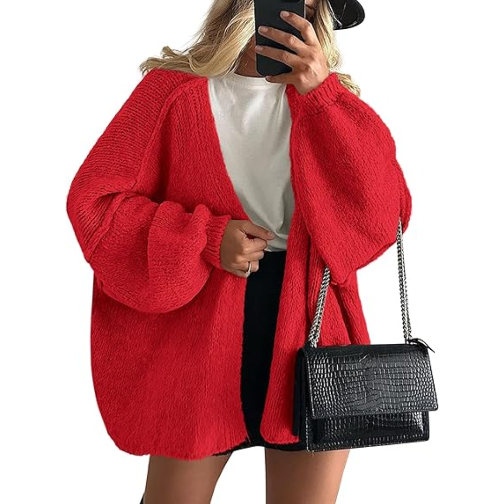 Oversized Open Front Lantern Sleeve Cardigan - Image 17