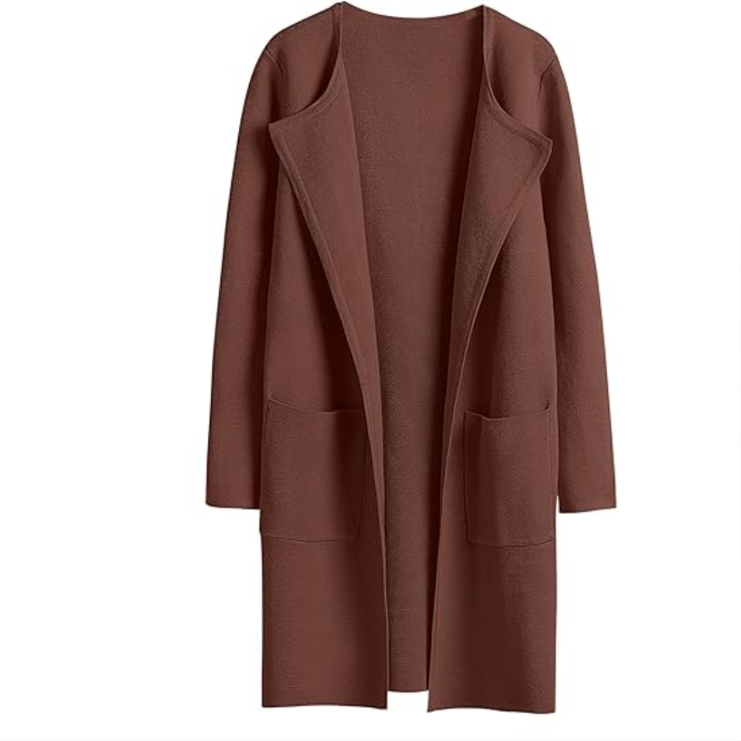 Open Front Knit Long Cardigan Coat With Pockets For Women - Image 7