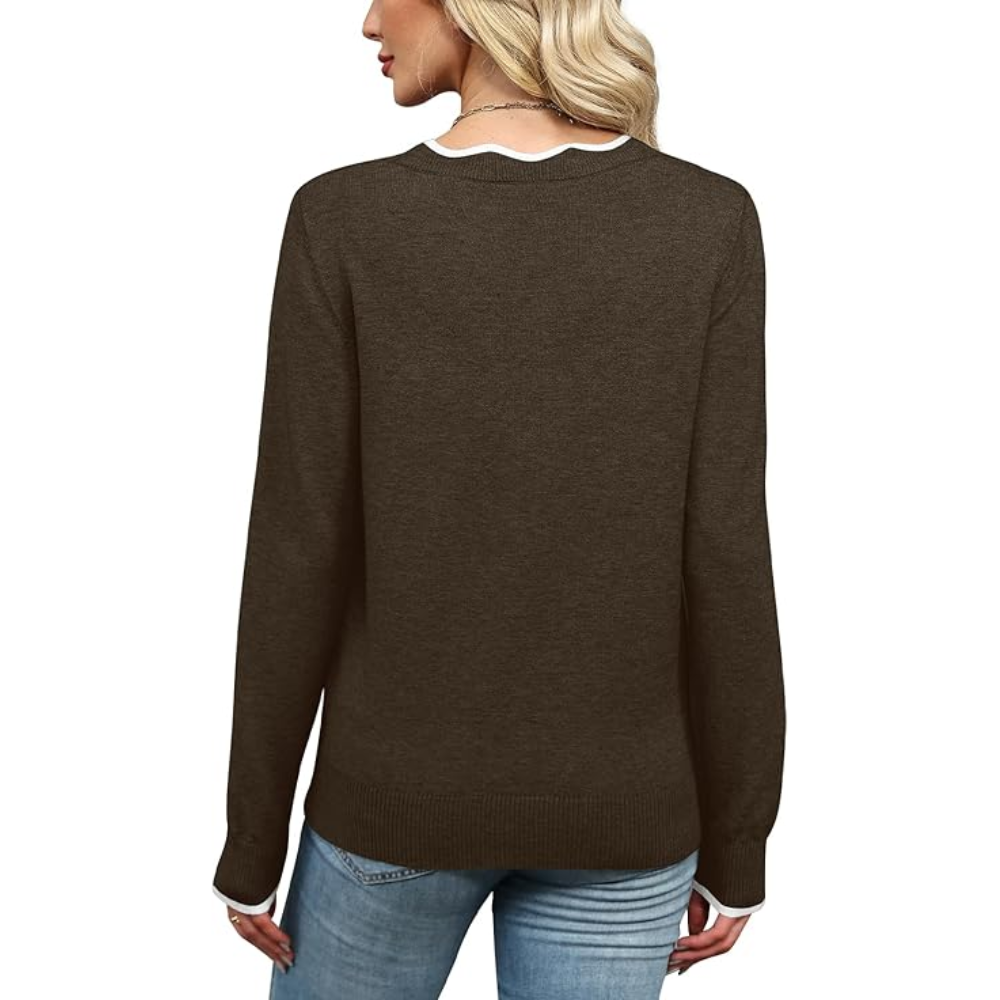 Scallop Trim Knit Pullover Cozy Lightweight Sweater For Women - Image 10