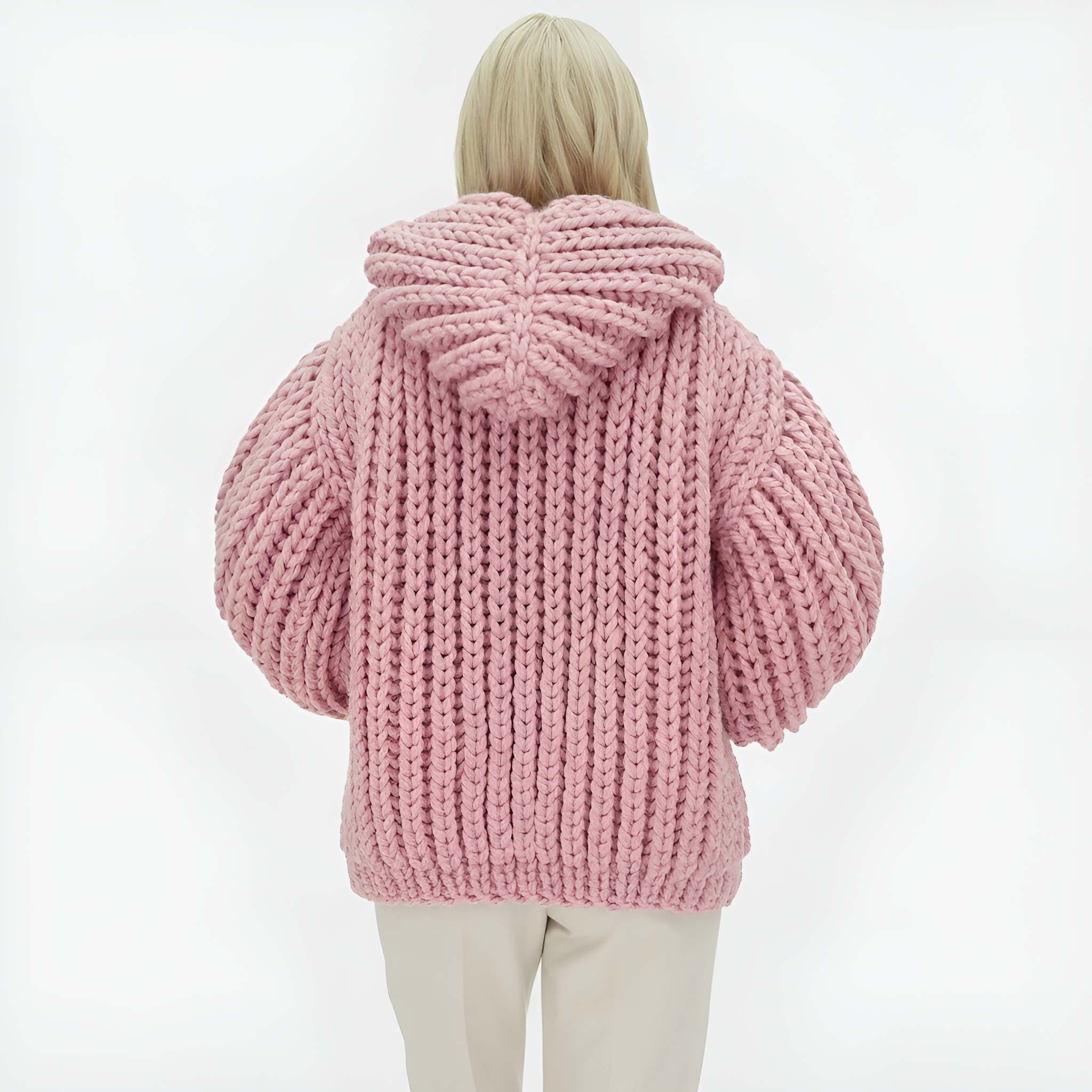 Oversized Cable Knit Hooded Open Front Cardigan For Women - Image 15