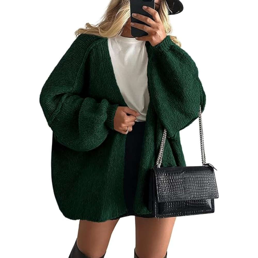 Oversized Open Front Lantern Sleeve Cardigan - Image 11