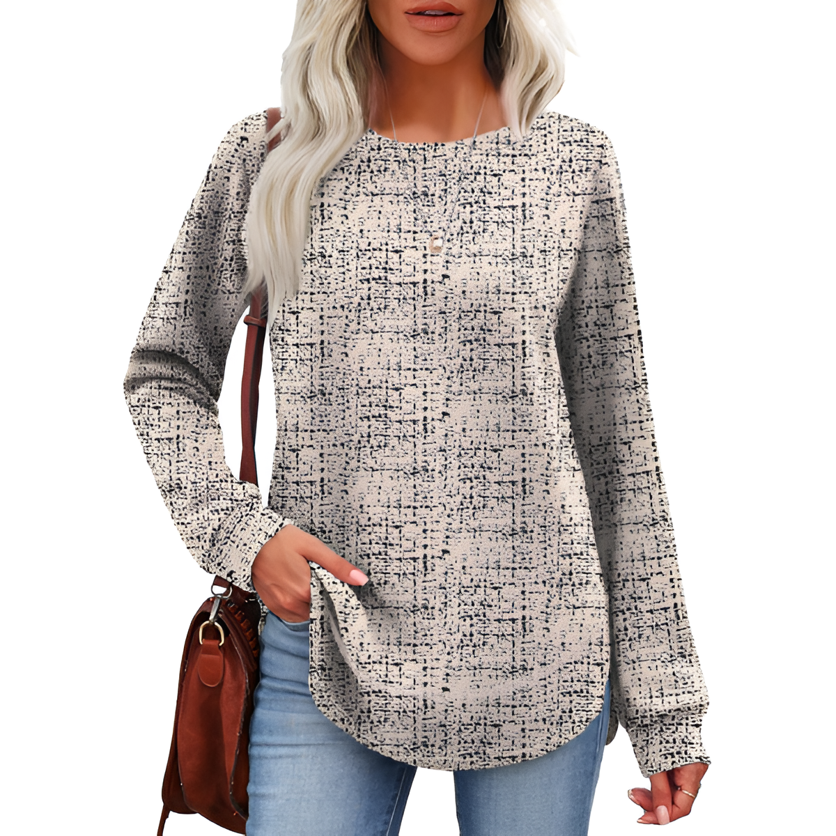 Dressy Long Sleeve Tunic Sweater With Curved Hem And Loose Fit For Women - Image 37