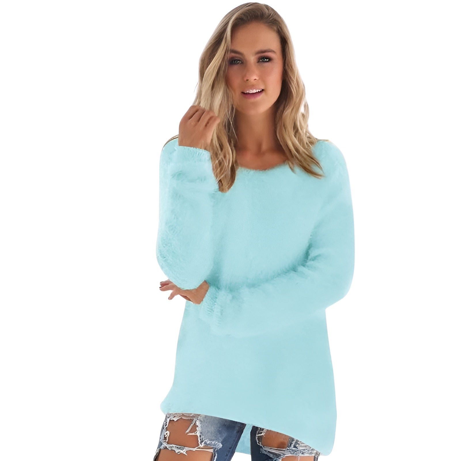 Long Sleeve Fuzzy Pullover Sweater - Image 7