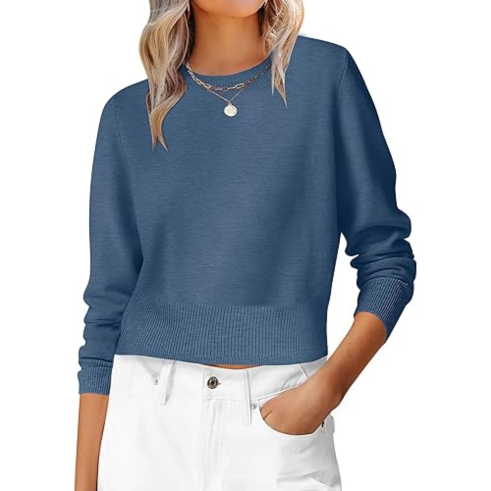 Cropped Long Sleeve Casual Lightweight Knit Sweater - Image 13