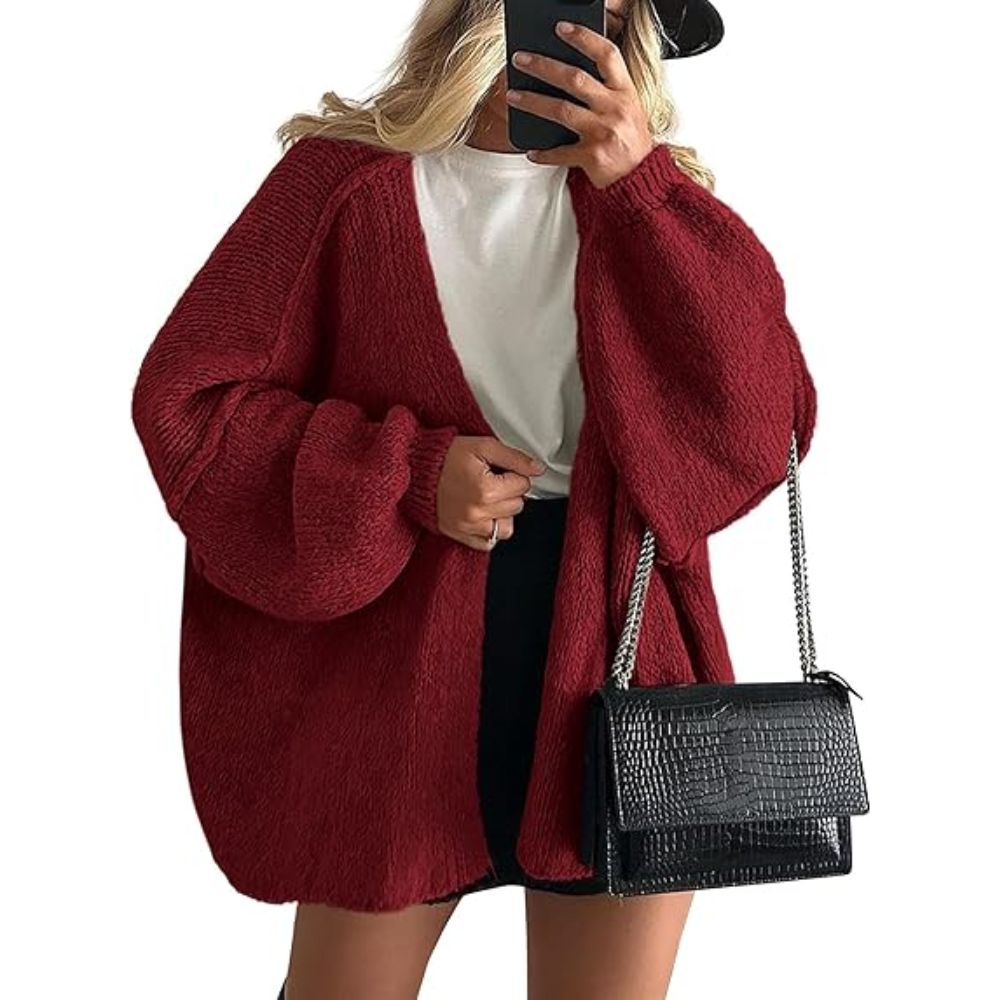 Oversized Open Front Lantern Sleeve Cardigan - Image 19
