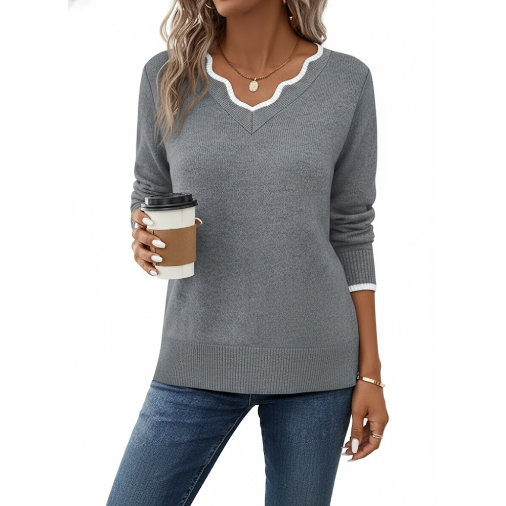 Scallop Trim Knit Pullover Cozy Lightweight Sweater For Women - Image 11