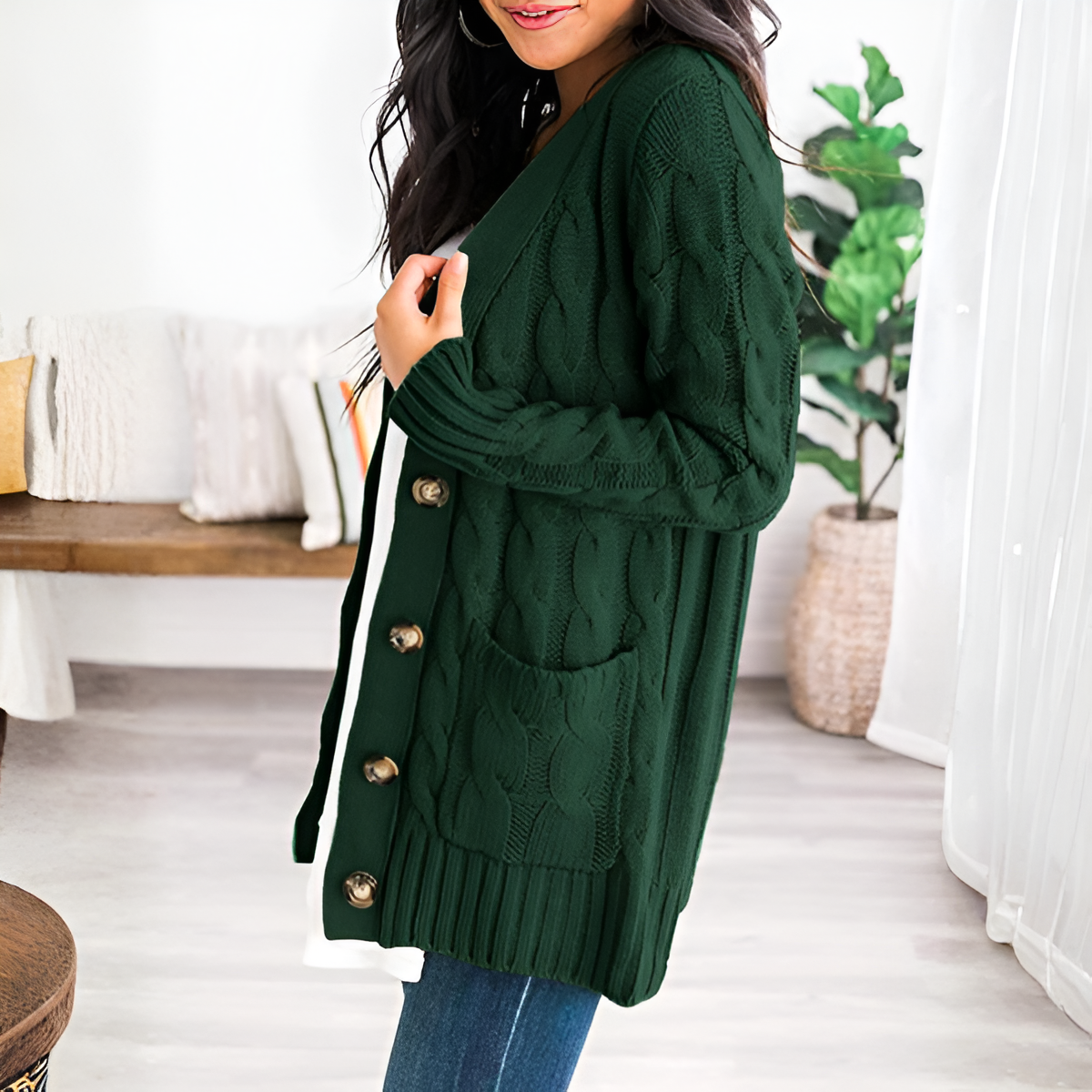 Cable Knit Button Front Open Cardigan - Image 13