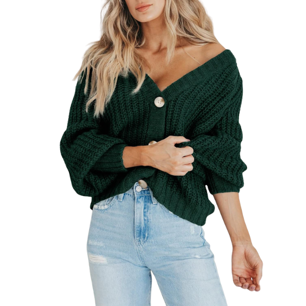 Women's Chunky Knit Open Front Sweater Long Sleeve Button Loose Short Cardigan Outerwear Coats - Image 43