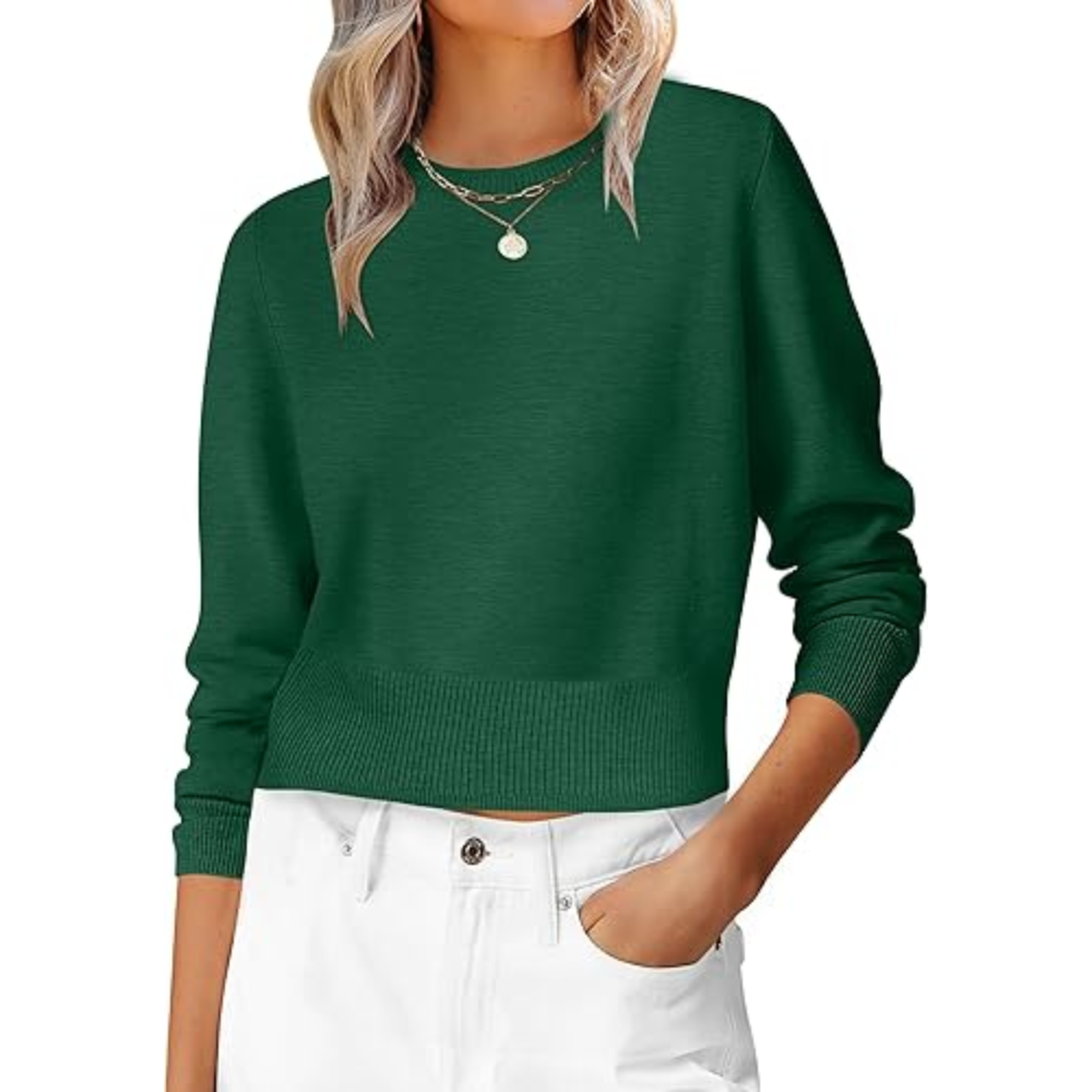 Cropped Long Sleeve Casual Lightweight Knit Sweater - Image 10