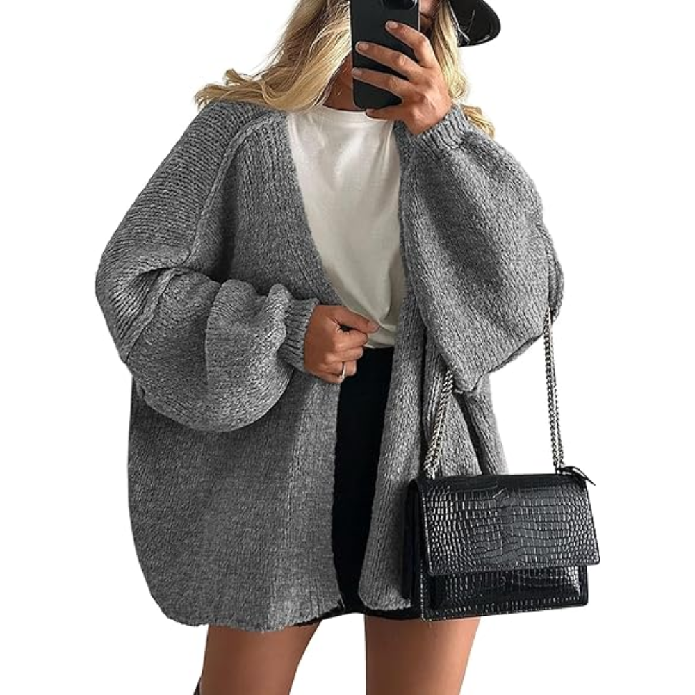 Oversized Open Front Lantern Sleeve Cardigan - Image 9