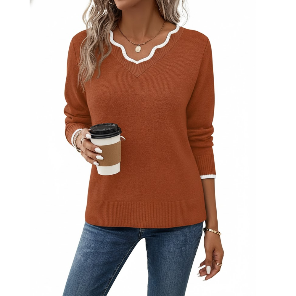 Scallop Trim Knit Pullover Cozy Lightweight Sweater For Women - Image 13