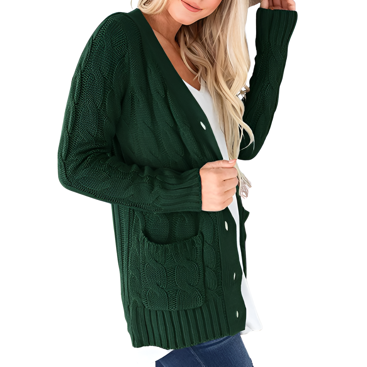 Cable Knit Button Front Open Cardigan - Image 15