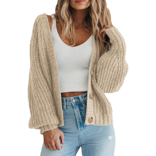 Women's Chunky Knit Open Front Sweater Long Sleeve Button Loose Short Cardigan Outerwear Coats - Image 38