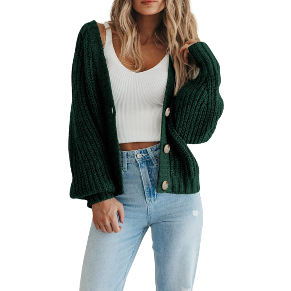 Women's Chunky Knit Open Front Sweater Long Sleeve Button Loose Short Cardigan Outerwear Coats - Image 41