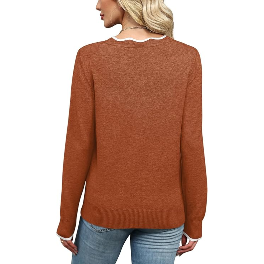 Scallop Trim Knit Pullover Cozy Lightweight Sweater For Women - Image 14