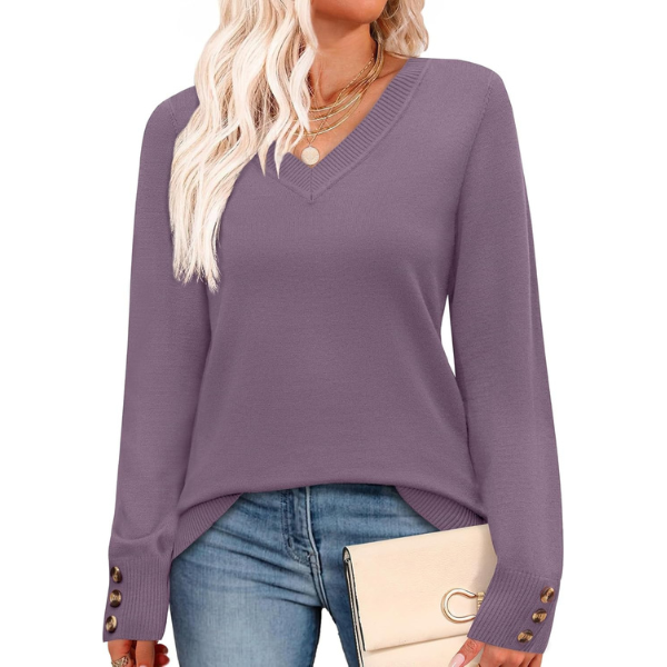 Lightweight Knit Pullover With Decorative Button Cuffs - Image 18