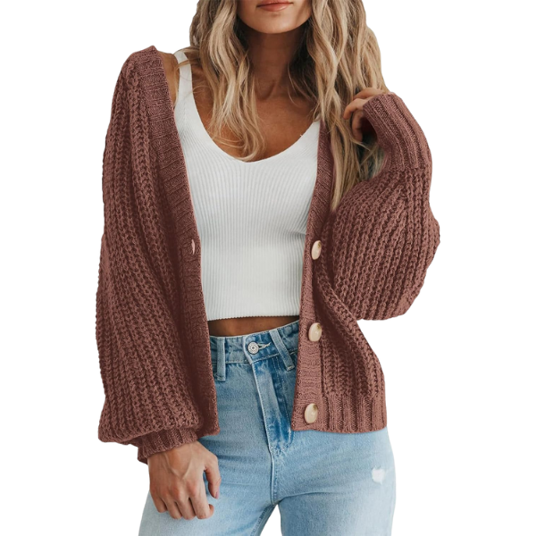Women's Chunky Knit Open Front Sweater Long Sleeve Button Loose Short Cardigan Outerwear Coats - Image 50
