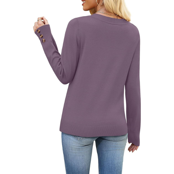 Lightweight Knit Pullover With Decorative Button Cuffs - Image 19