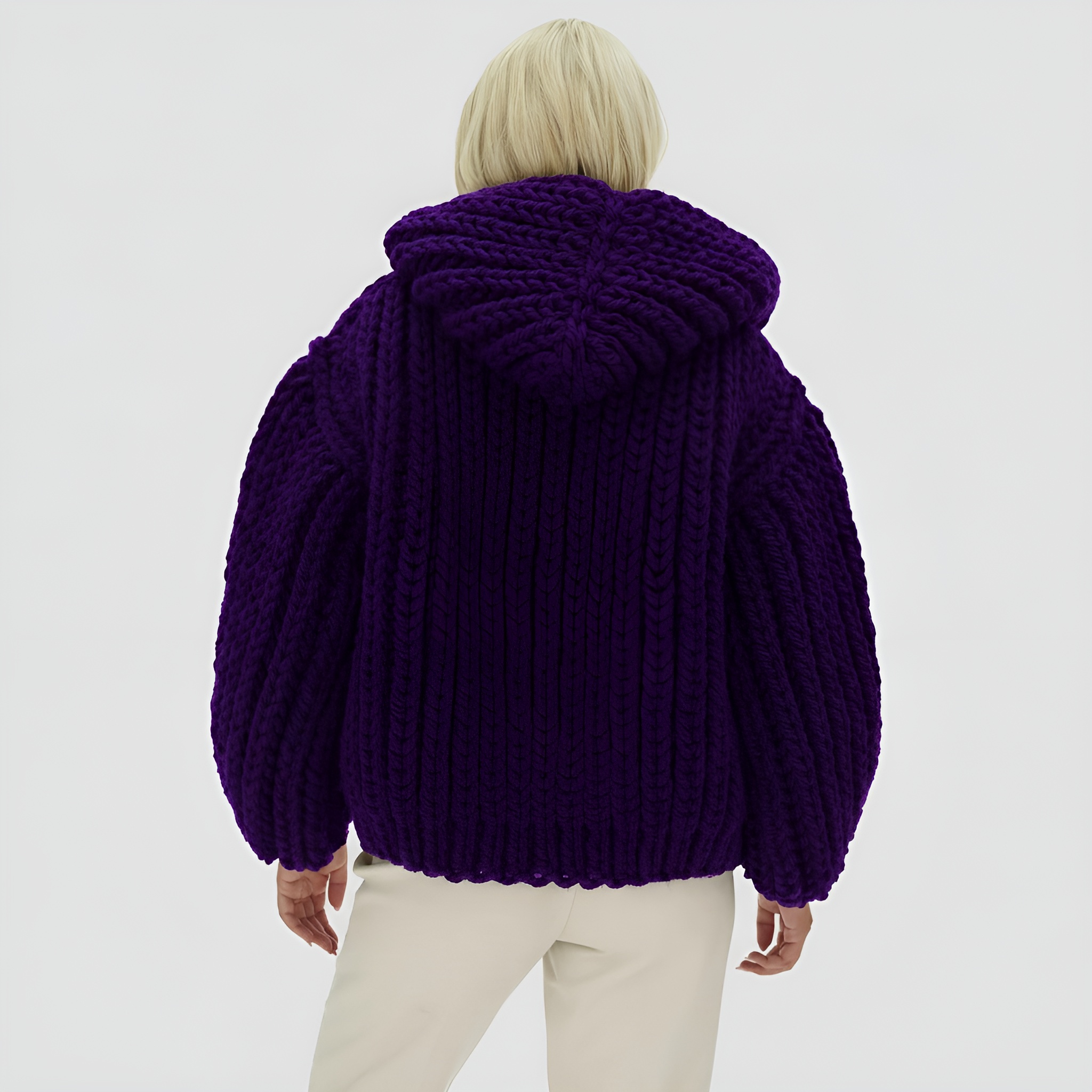 Oversized Cable Knit Hooded Open Front Cardigan For Women - Image 13