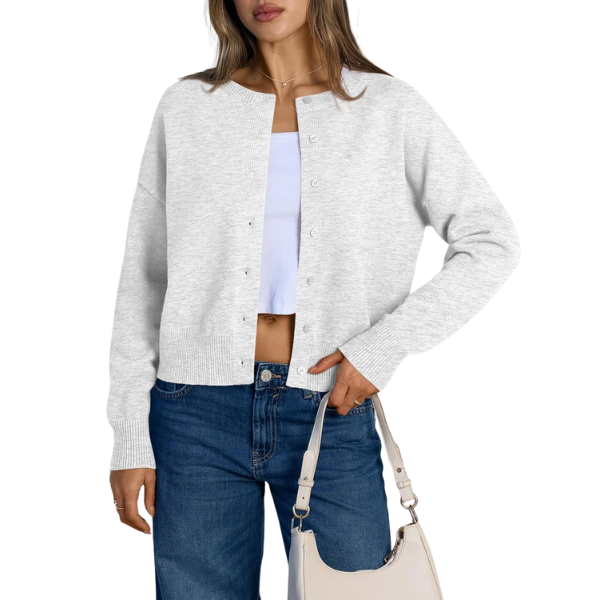 Cropped Lightweight Button Front Cardigan Sweater For Women - Image 5