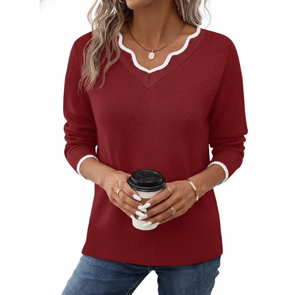 Scallop Trim Knit Pullover Cozy Lightweight Sweater For Women - Image 17