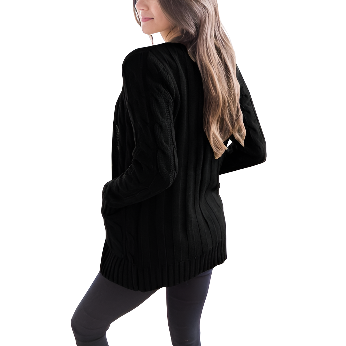 Cable Knit Button Front Open Cardigan - Image 10