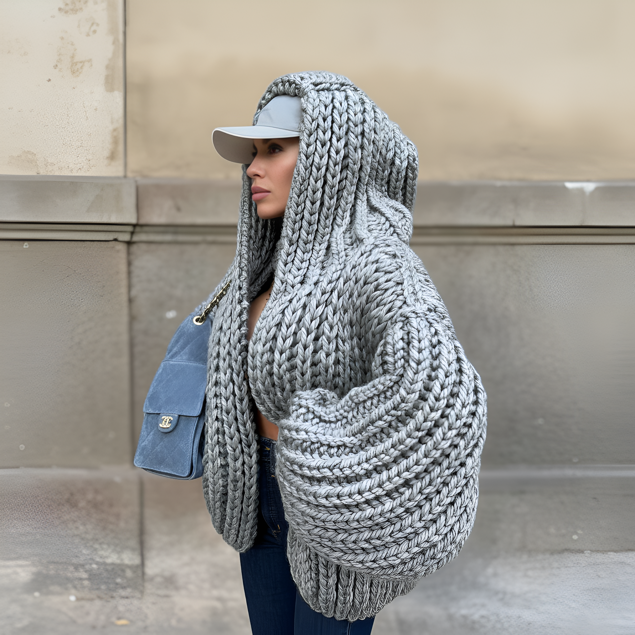 Oversized Cable Knit Hooded Open Front Cardigan For Women - Image 3