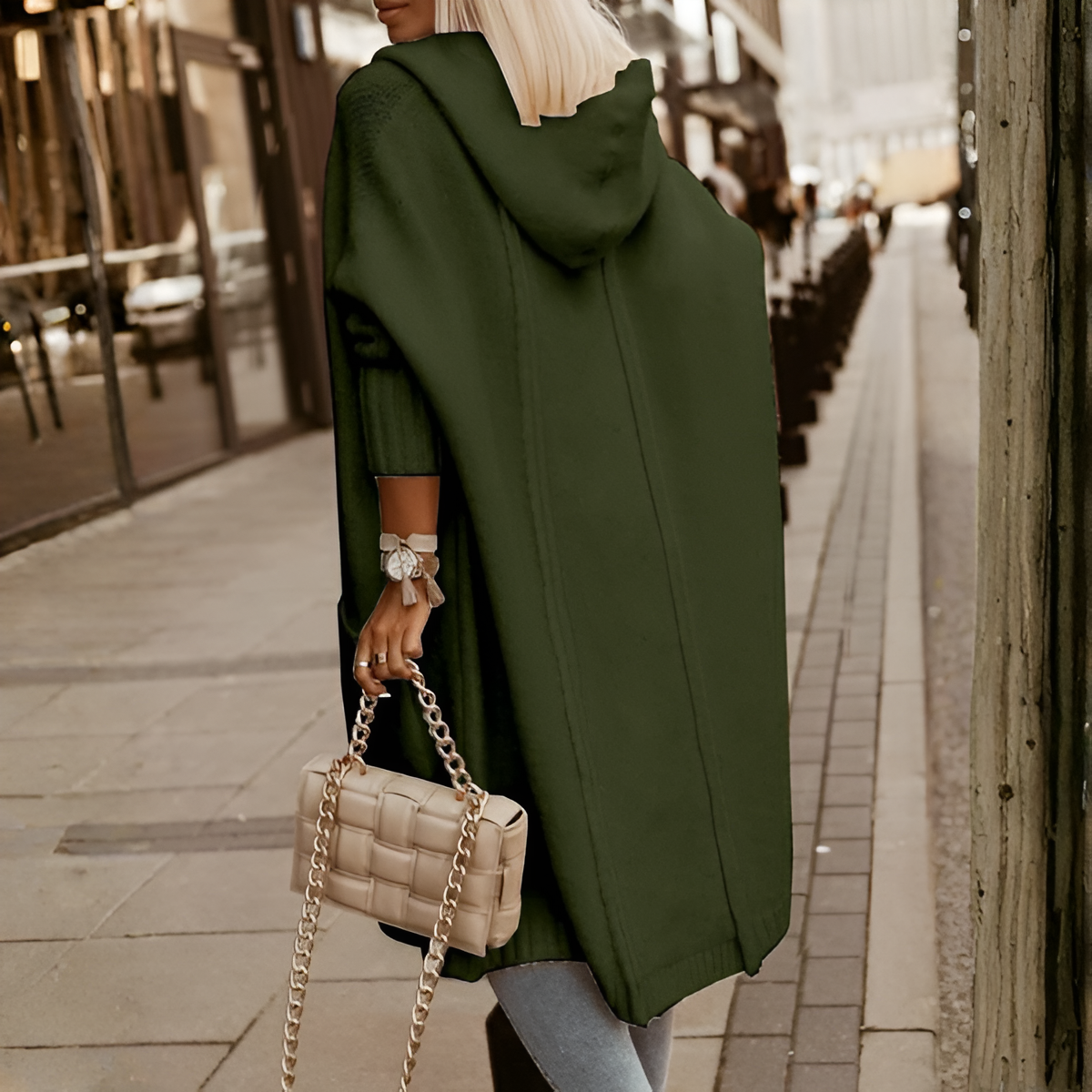 Long Knitted Hooded Cardigan With Open Front For Women - Image 14