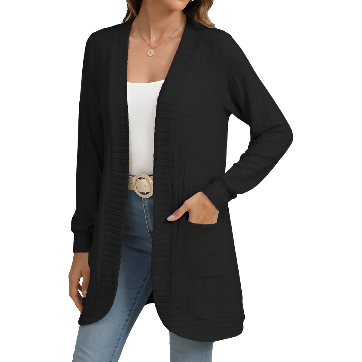 Women Long Sleeve Open Front Cardigan Casual Lightweight Long Cardigans Loose Knit Outwear with Pockets - Image 38