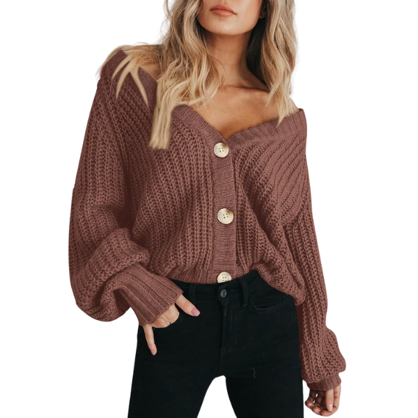 Women's Chunky Knit Open Front Sweater Long Sleeve Button Loose Short Cardigan Outerwear Coats - Image 48