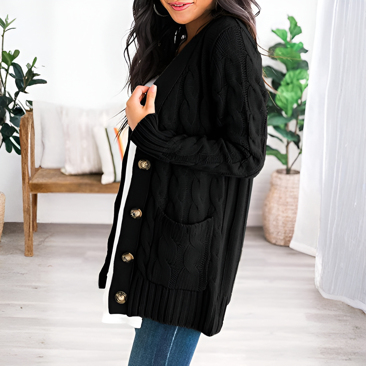 Cable Knit Button Front Open Cardigan - Image 9