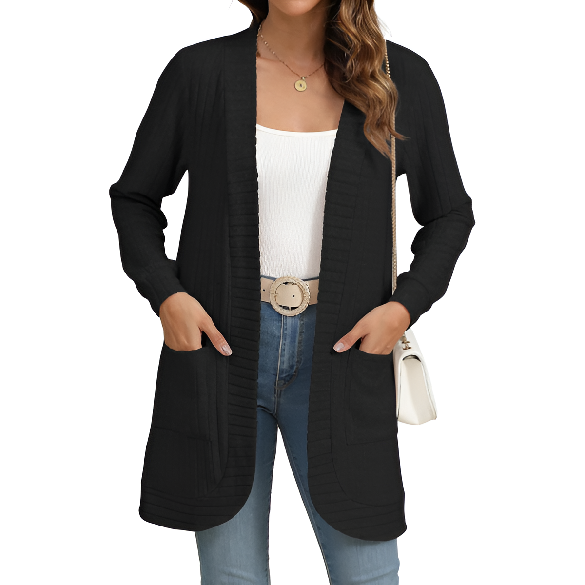 Women Long Sleeve Open Front Cardigan Casual Lightweight Long Cardigans Loose Knit Outwear with Pockets - Image 39